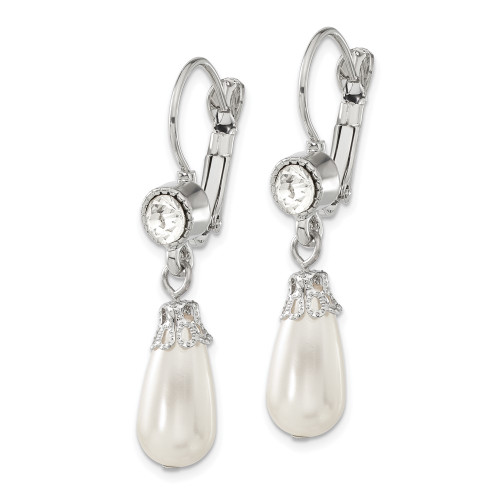 45mm 1928 Jewelry - Silver-tone White Crystal Simulated Pearl Pear Leverback Earrings