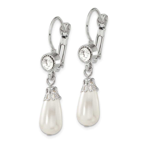 Image of 45mm 1928 Jewelry - Silver-tone White Crystal Simulated Pearl Pear Leverback Earrings