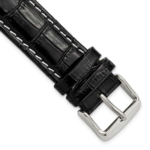 Image of 19mm 7.5" Black Croc Style Leather White Stitch Silver-tone Buckle Watch Band