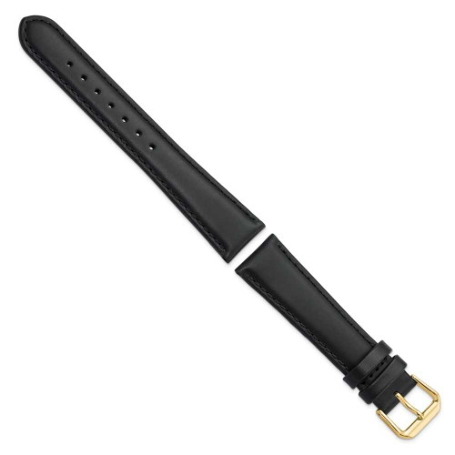Image of 19mm 7.5" Black Italian Leather Gold-tone Buckle Watch Band