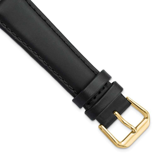 Image of 19mm 7.5" Black Italian Leather Gold-tone Buckle Watch Band