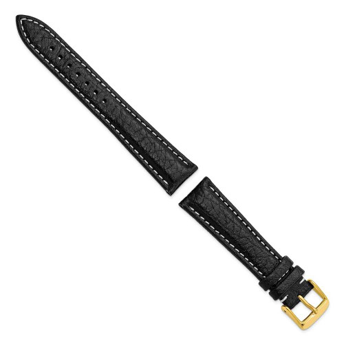 Image of 19mm 7.5" Black Leather White Stitch Gold-tone Buckle Watch Band