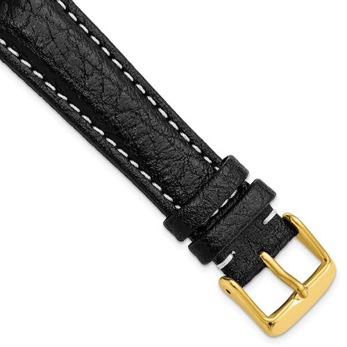 Image of 19mm 7.5" Black Leather White Stitch Gold-tone Buckle Watch Band