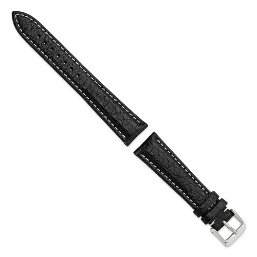 Image of 19mm 7.5" Black Leather White Stitch Silver-tone Buckle Watch Band