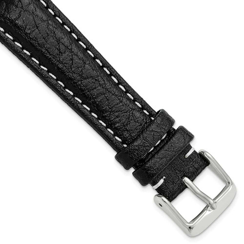 Image of 19mm 7.5" Black Leather White Stitch Silver-tone Buckle Watch Band