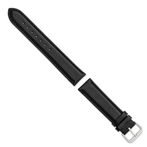 Image of 19mm 7.5" Black Smooth Leather Silver-tone Buckle Watch Band