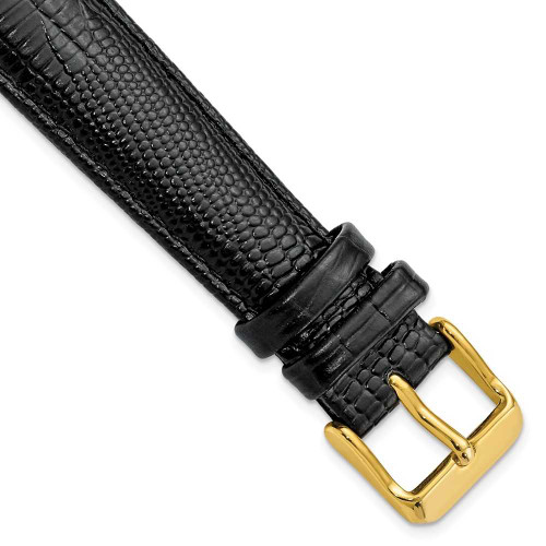 Image of 19mm 7.5" Black Teju Lizard Style Grain Leather Gold-tone Buckle Watch Band