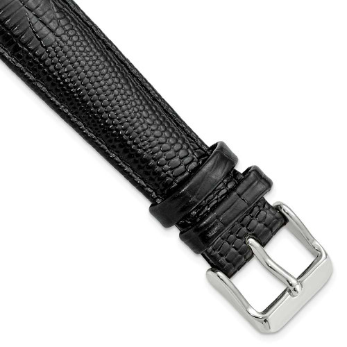 Image of 19mm 7.5" Black Teju Lizard Style Grain Leather Silver-tone Buckle Watch Band