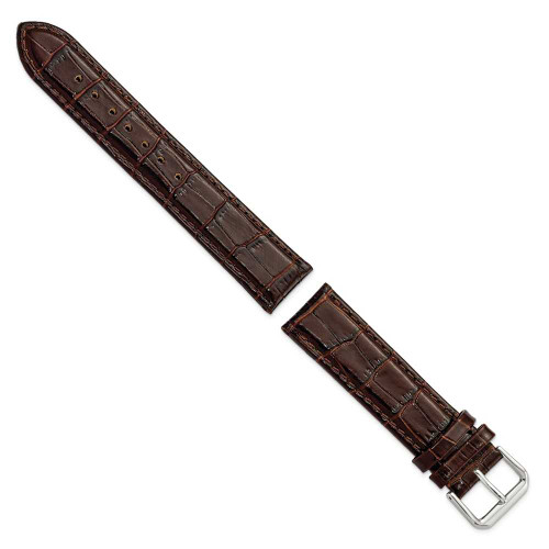 Image of 19mm 7.5" Brown Croc Style Leather Dark Stitch Silver-tone Buckle Watch Band