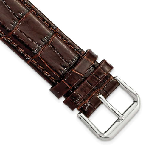 Image of 19mm 7.5" Brown Croc Style Leather Dark Stitch Silver-tone Buckle Watch Band