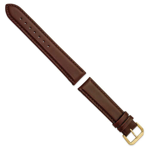 Image of 19mm 7.5" Brown Italian Leather Gold-tone Buckle Watch Band