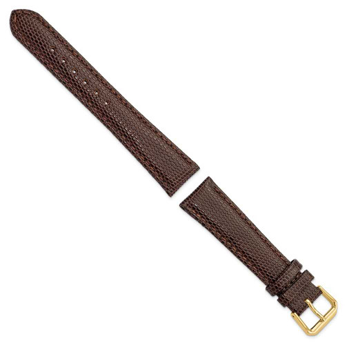 Image of 19mm 7.5" Brown Lizard Style Grain Leather Gold-tone Buckle Watch Band