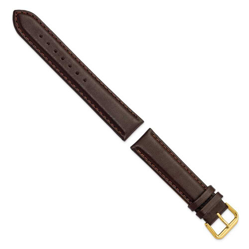 Image of 19mm 7.5" Brown Smooth Leather Gold-tone Buckle Watch Band