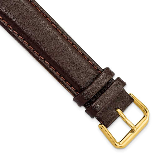 Image of 19mm 7.5" Brown Smooth Leather Gold-tone Buckle Watch Band