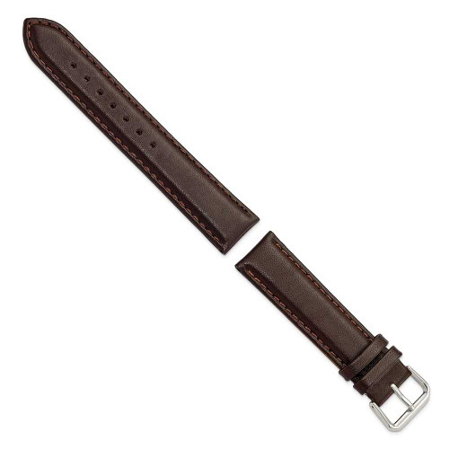 Image of 19mm 7.5" Brown Smooth Leather Silver-tone Buckle Watch Band