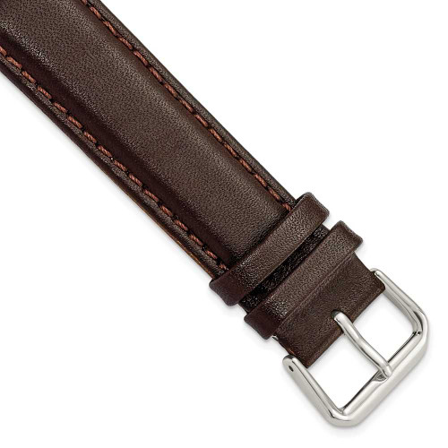 Image of 19mm 7.5" Brown Smooth Leather Silver-tone Buckle Watch Band