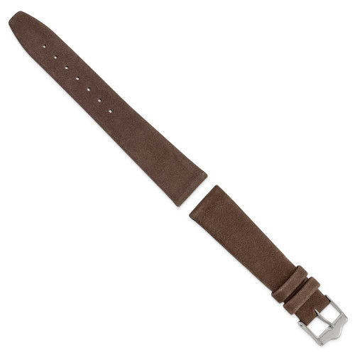 Image of 19mm 7.5" Brown Suede Leather Silver-tone Buckle Watch Band