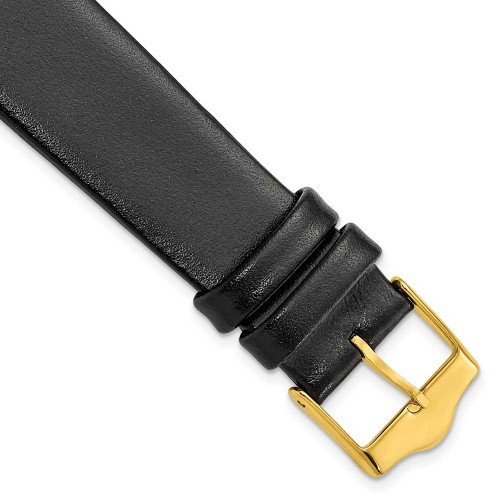 Image of 19mm 7.5" Flat Black Leather Gold-tone Buckle Watch Band