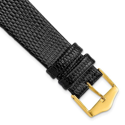 Image of 19mm 7.5" Flat Black Lizard Style Grain Leather Gold-tone Buckle Watch Band