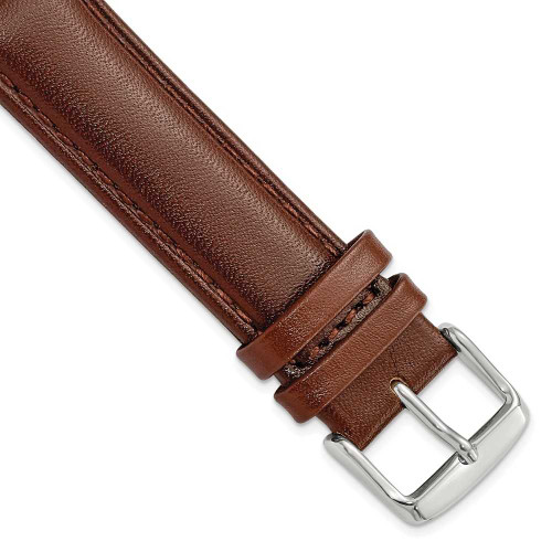 Image of 19mm 7.5" Havana Leather Chrono Silver-tone Buckle Watch Band