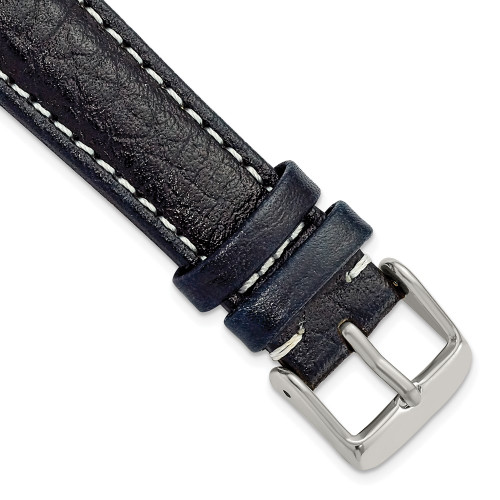 19mm 7.5" Navy Sport Leather White Stitch Silver-tone Buckle Watch Band