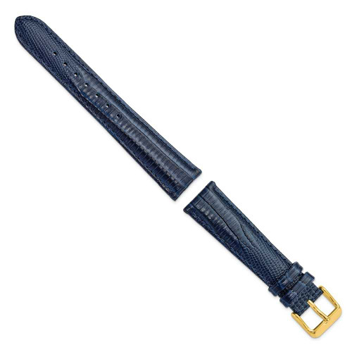 Image of 19mm 7.5" Navy Teju Lizard Style Grain Leather Gold-tone Buckle Watch Band