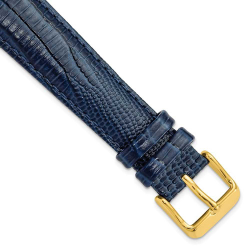 Image of 19mm 7.5" Navy Teju Lizard Style Grain Leather Gold-tone Buckle Watch Band