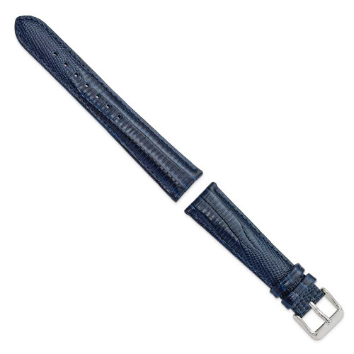Image of 19mm 7.5" Navy Teju Lizard Style Grain Leather Silver-tone Buckle Watch Band