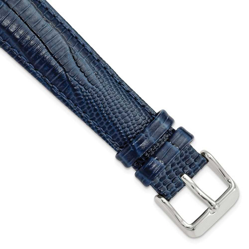 Image of 19mm 7.5" Navy Teju Lizard Style Grain Leather Silver-tone Buckle Watch Band