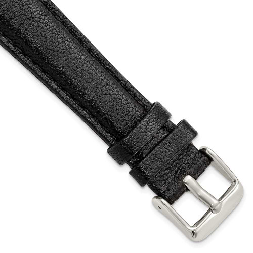 Image of 19mm 7.75" Black Glove Leather Silver-tone Buckle Watch Band