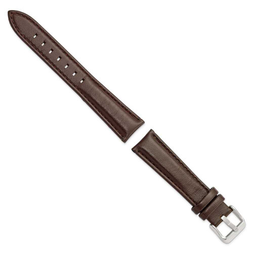 Image of 19mm 7.75" Brown Glove Leather Silver-tone Buckle Watch Band