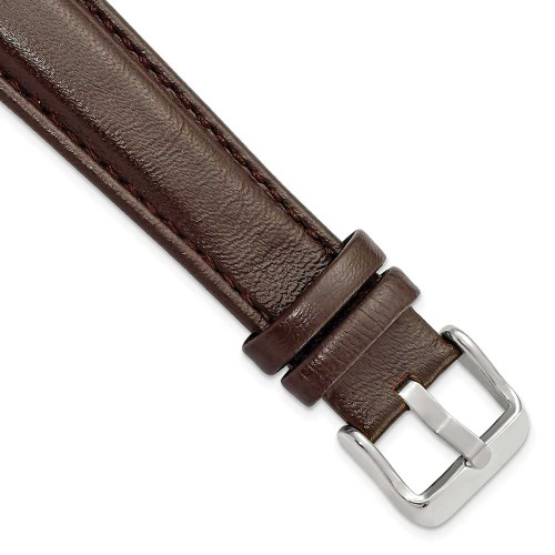Image of 19mm 7.75" Brown Glove Leather Silver-tone Buckle Watch Band
