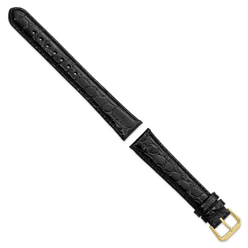 Image of 19mm 8.5" Long Black Alligator Style Grain Leather Gold-tone Buckle Watch Band