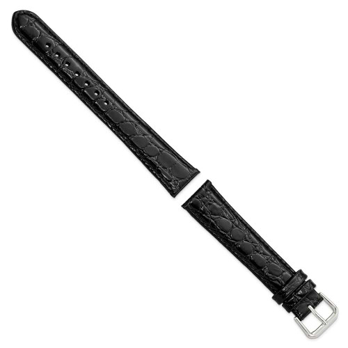Image of 19mm 8.5" Long Black Alligator Style Grain Leather Silver-tone Buckle Watch Band