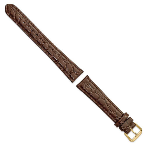 Image of 19mm 8.5" Long Brown Alligator Style Grain Leather Gold-tone Buckle Watch Band