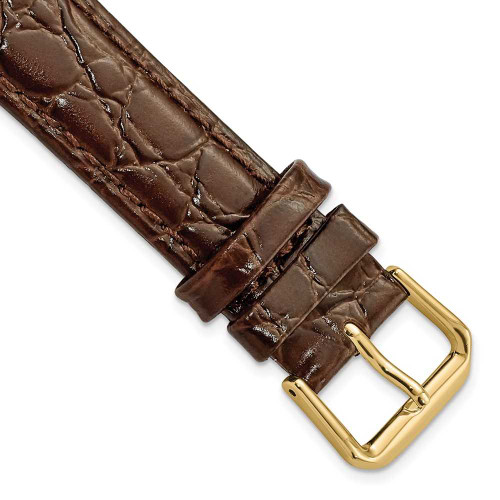 Image of 19mm 8.5" Long Brown Alligator Style Grain Leather Gold-tone Buckle Watch Band