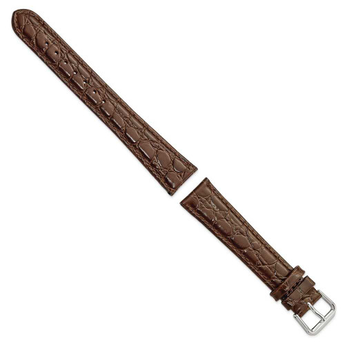 Image of 19mm 8.5" Long Brown Alligator Style Grain Leather Silver-tone Buckle Watch Band