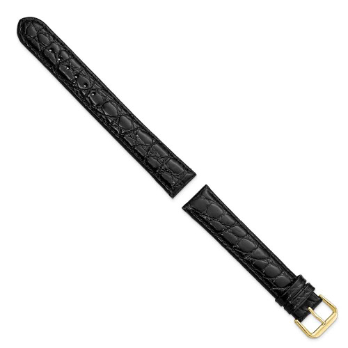 Image of 19mm 9.5" Black Alligator Style Grain Leather Gold-tone Buckle Watch Band