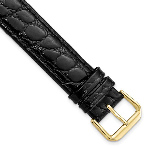 Image of 19mm 9.5" Black Alligator Style Grain Leather Gold-tone Buckle Watch Band