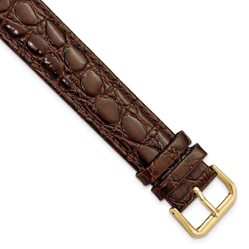 Image of 19mm 9.5" Brown Alligator Style Grain Leather Gold-tone Buckle Watch Band