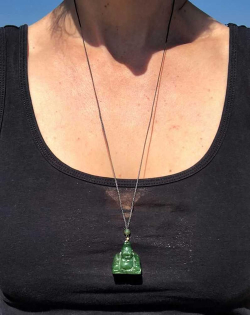 Image of 19mm Genuine Natural Nephrite Jade Happy Buddha Pendant Necklace On Cord