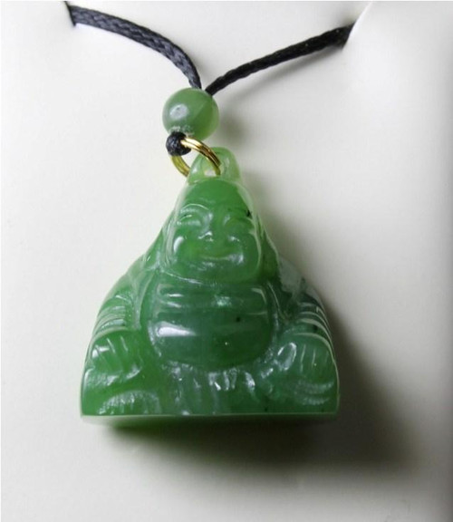 19mm Natural Untreated Nephrite Jade Happy Buddha Pendant Necklace On Cord
