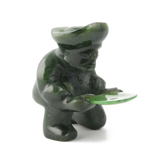 2 Inch Natural Untreated Nephrite Jade Gold Panner Figurine