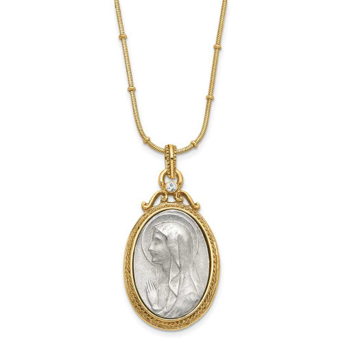 Image of 20" Gold-Tone & Silver-Tone Synthetic Crystal Mary Miraculous Medal Necklace