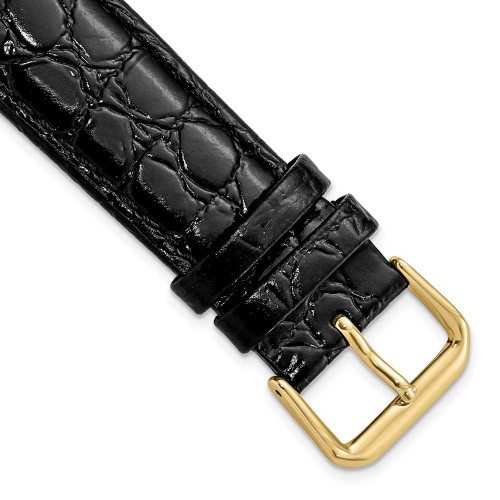 Image of 20mm 6.75" Short Black Alligator Style Grain Leather Gold-tone Buckle Watch Band
