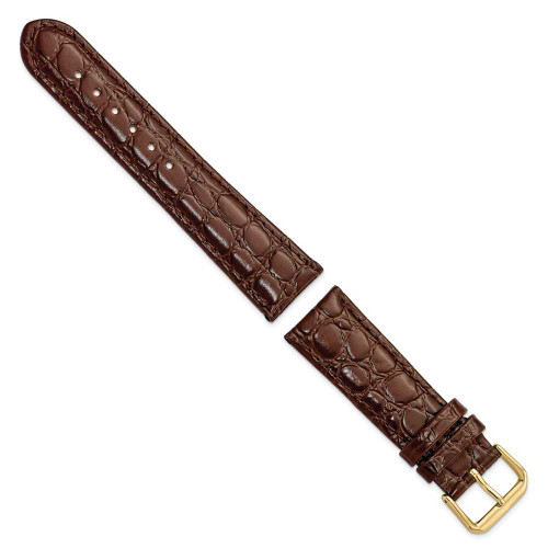 Image of 20mm 6.75" Short Brown Alligator Style Grain Leather Gold-tone Buckle Watch Band