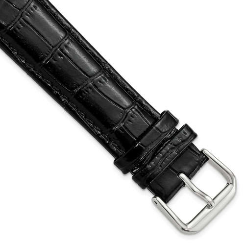 Image of 20mm 7.5" Black Croc Style Leather Dark Stitch Silver-tone Buckle Watch Band
