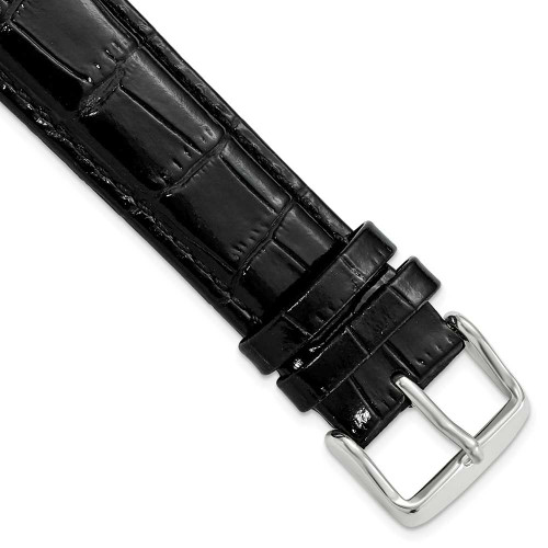 Image of 20mm 7.5" Black Crocodile Style Leather Chrono Silver-tone Buckle Watch Band