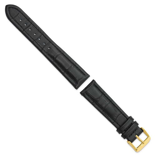 Image of 20mm 7.5" Black Matte Alligator Style Grain Leather Gold-tone Buckle Watch Band