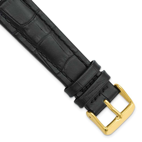 Image of 20mm 7.5" Black Matte Alligator Style Grain Leather Gold-tone Buckle Watch Band